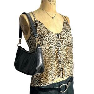 Full Tilt Leopard Print‎ Sheer Button Up Cami Y2K Club Party Top Size Small